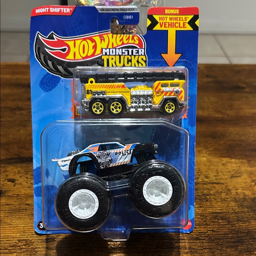 HW Monster Trucks NIGHT SHIFTER  with BONUS 5 ALARM TRUCK